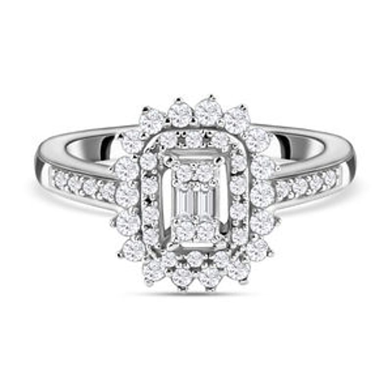 White Diamond 0.50 ctw Cluster Ring in Platinum Over Sterling Silver