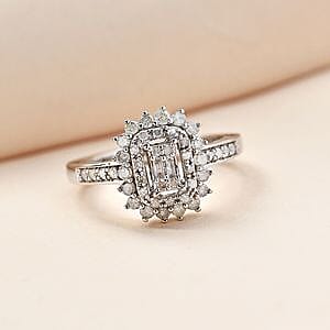 White Diamond 0.50 ctw Cluster Ring in Platinum Over Sterling Silver