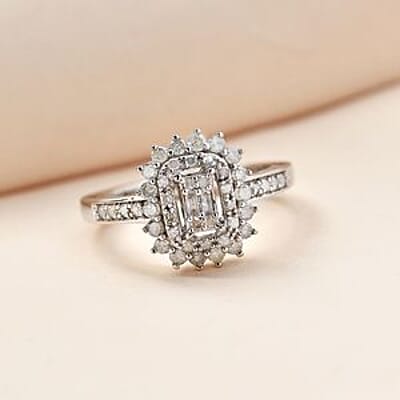 White Diamond 0.50 ctw Cluster Ring in Platinum Over Sterling Silver