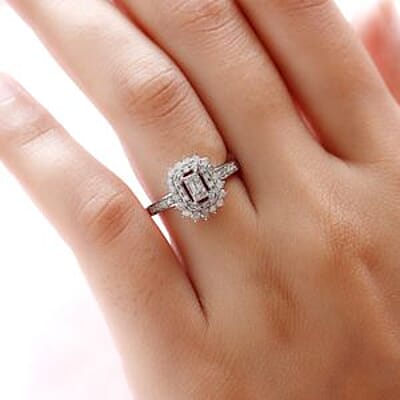White Diamond 0.50 ctw Cluster Ring in Platinum Over Sterling Silver