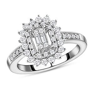 White Diamond 0.50 ctw Cluster Ring in Platinum Over Sterling Silver