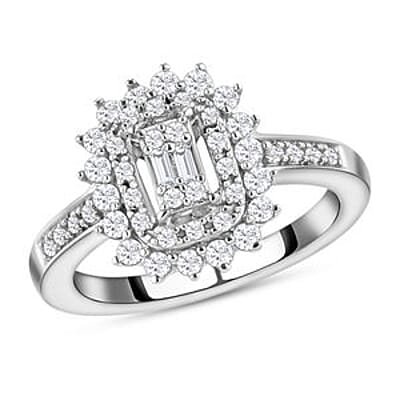 White Diamond 0.50 ctw Cluster Ring in Platinum Over Sterling Silver