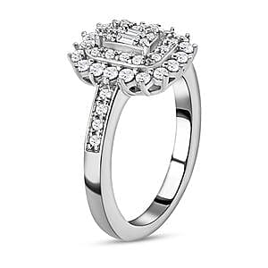 White Diamond 0.50 ctw Cluster Ring in Platinum Over Sterling Silver