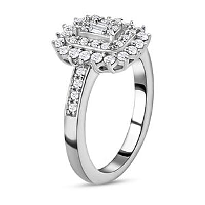 White Diamond 0.50 ctw Cluster Ring in Platinum Over Sterling Silver