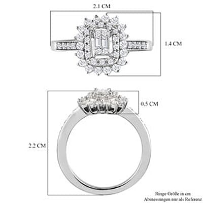 White Diamond 0.50 ctw Cluster Ring in Platinum Over Sterling Silver