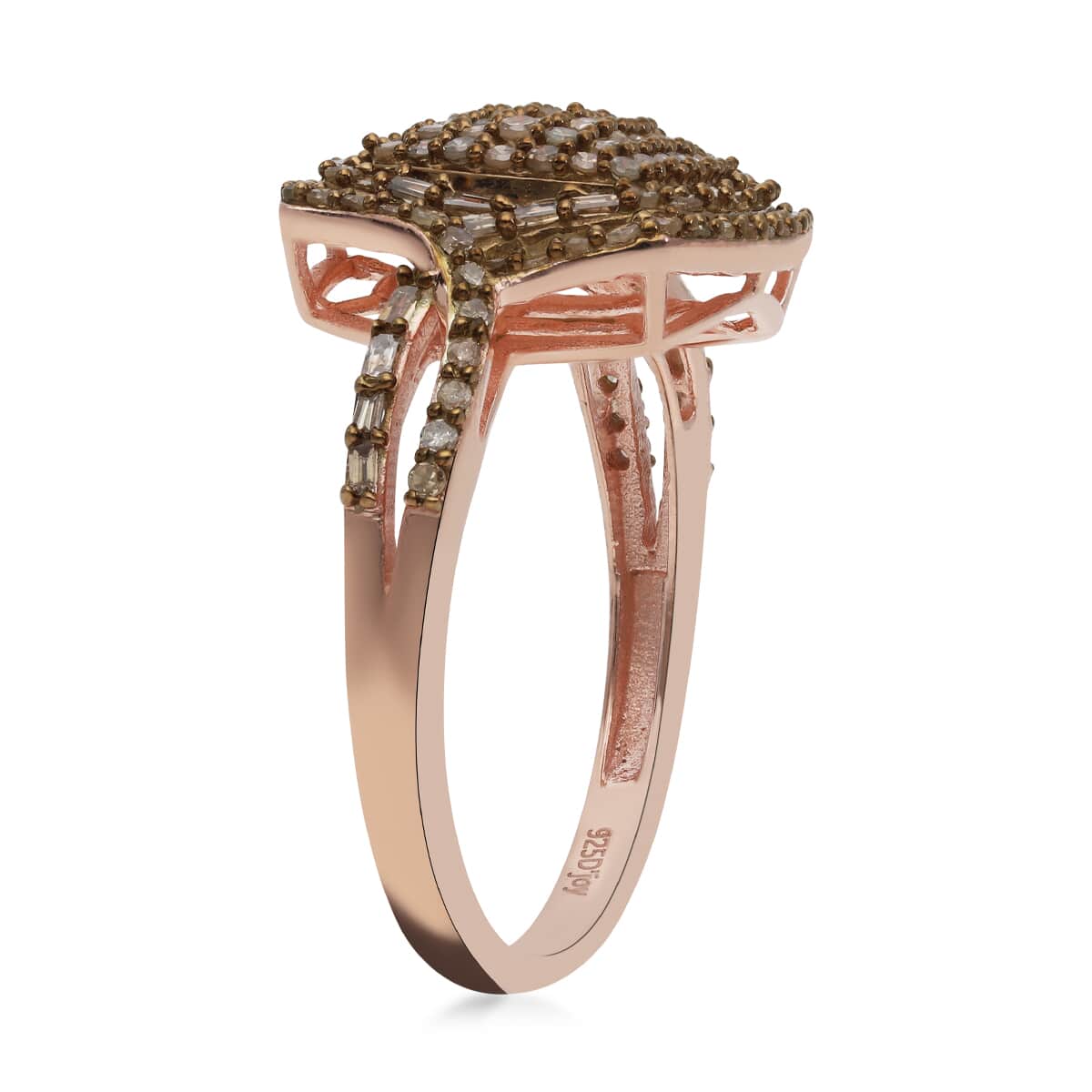 Natural Champagne Diamond Cluster Ring in Vermeil Rose Gold Over Sterling Silver (Size 8.0) 1.00 ctw image number 3