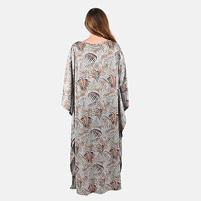 Tamsy Knit Light Blue Palm Leaf Long Kaftan - One Size Fits Most