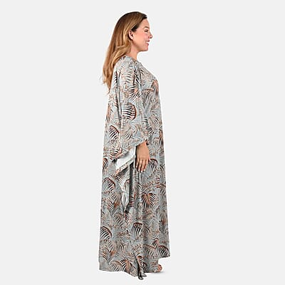 Tamsy Knit Light Blue Palm Leaf Long Kaftan - One Size Fits Most