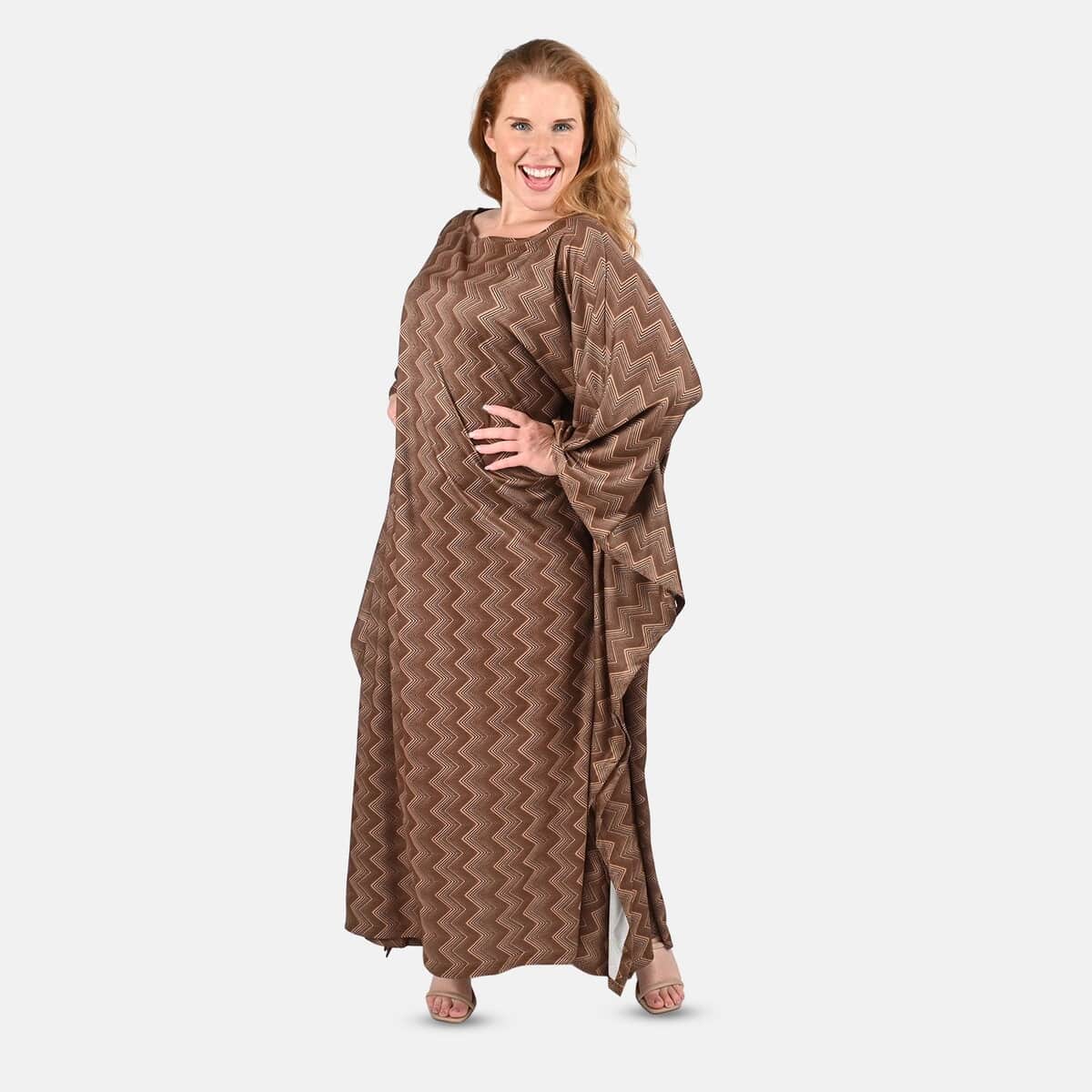 Tamsy Knit Brown Chevron Long Kaftan - One Size Fits Most image number 0