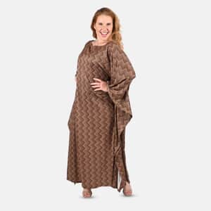 Tamsy Knit Brown Chevron Long Kaftan - One Size Fits Most