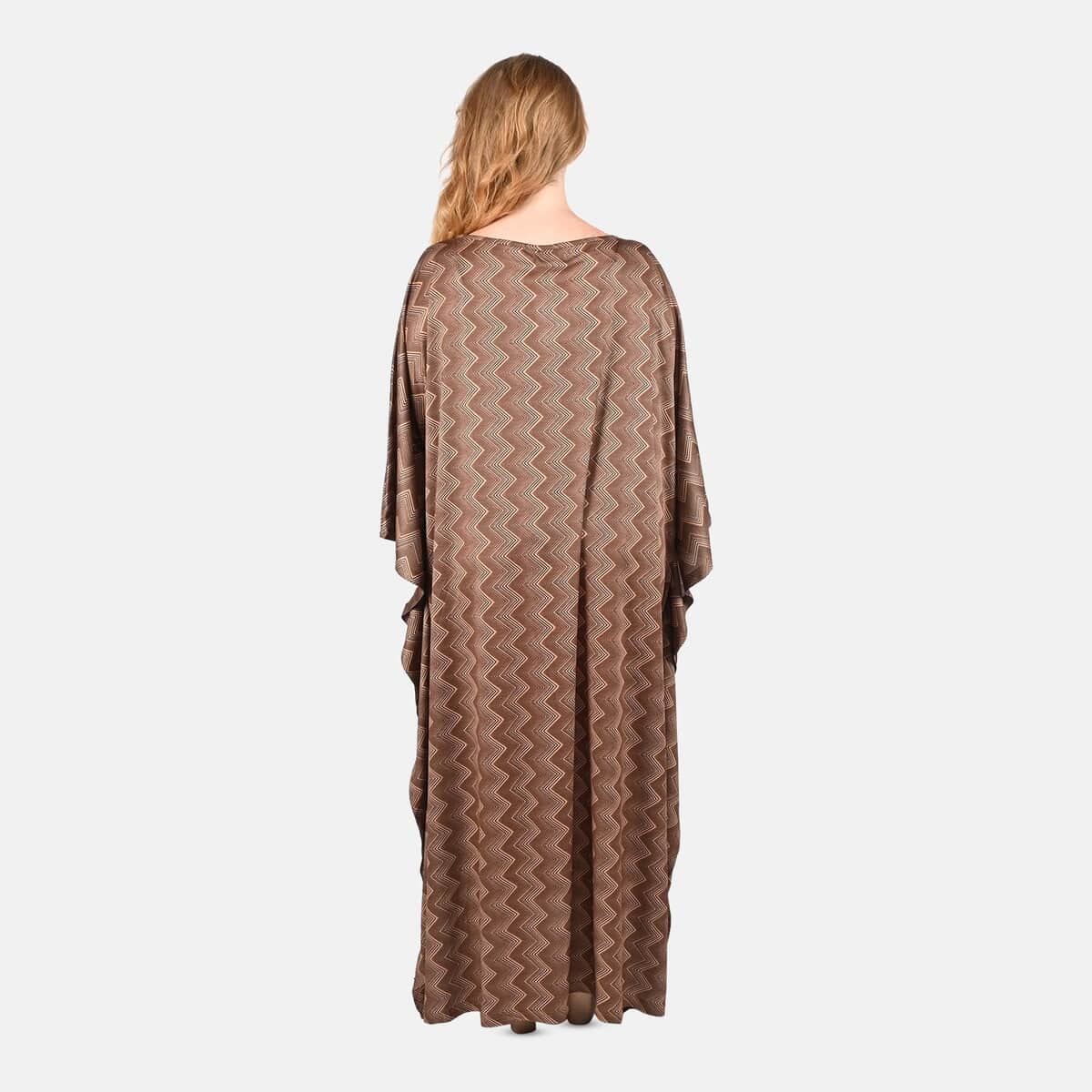 Tamsy Knit Brown Chevron Long Kaftan - One Size Fits Most image number 1