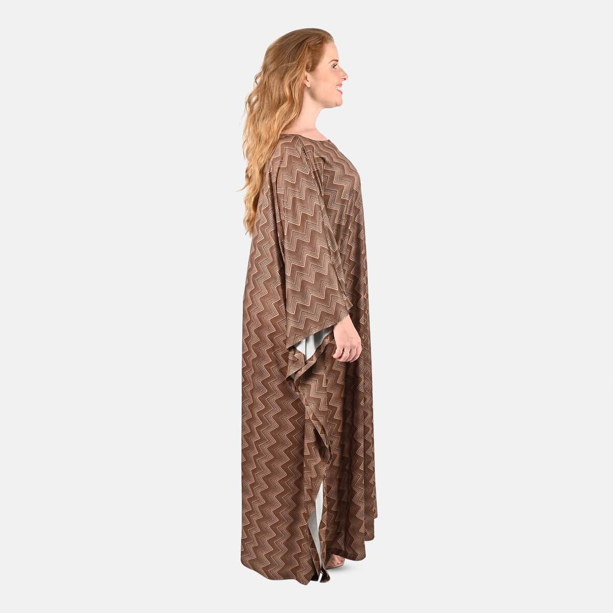 Tamsy Knit Brown Chevron Long Kaftan - One Size Fits Most image number 2