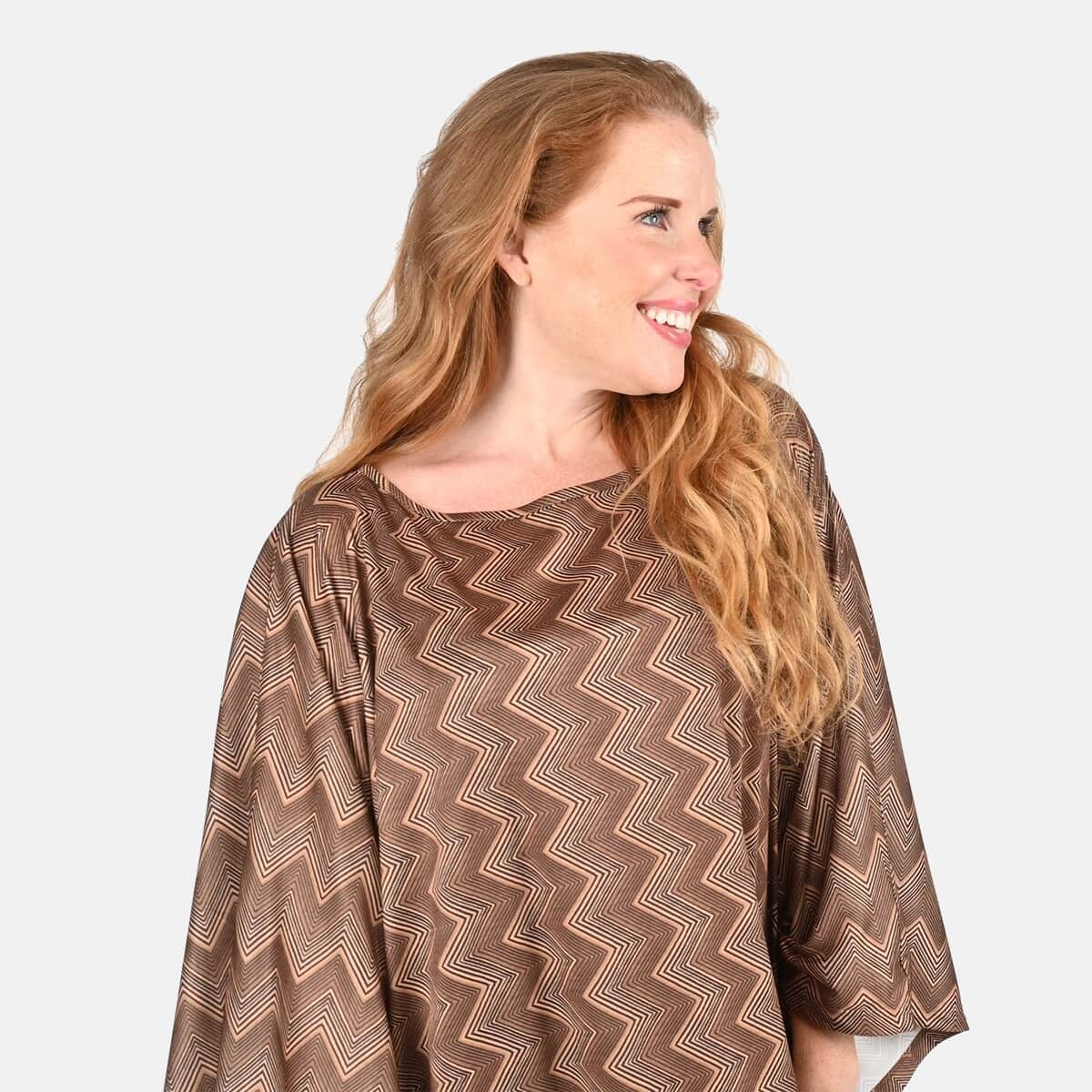 Tamsy Knit Brown Chevron Long Kaftan - One Size Fits Most image number 3