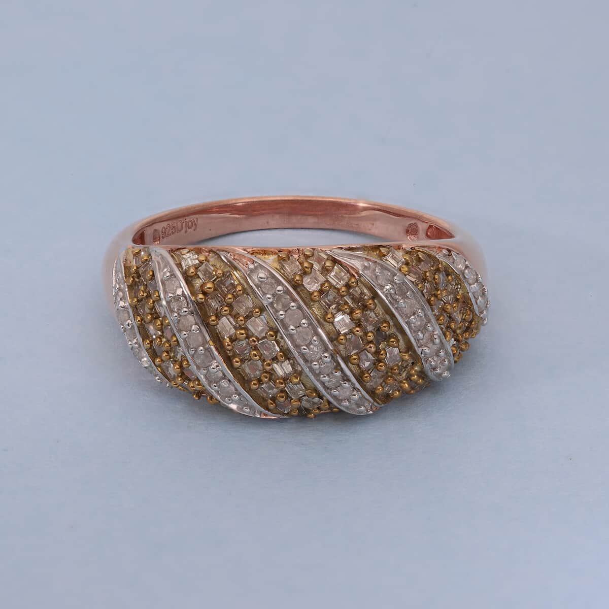 Natural Champagne Diamond and Diamond Ring in Vermeil Rose Gold Sterling Silver (Size 9.0) 0.50 ctw image number 1