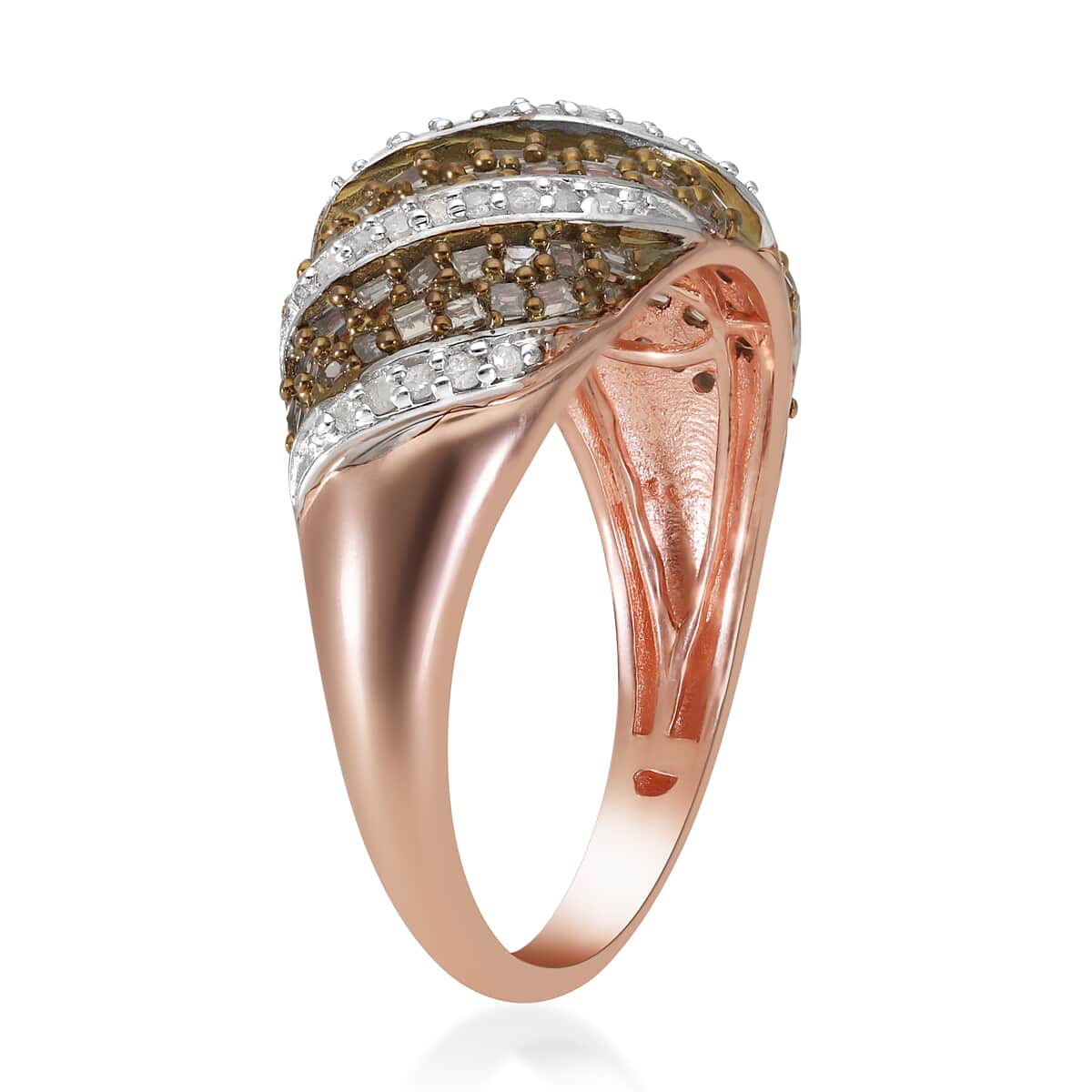 Natural Champagne Diamond and Diamond Ring in Vermeil Rose Gold Sterling Silver (Size 9.0) 0.50 ctw image number 3