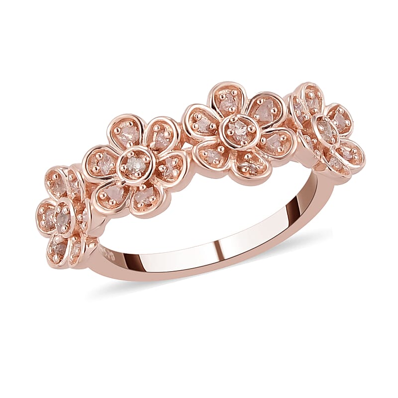 GP Italian Garden Collection Uncut Natural Pink Diamond Floral Ring in Vermeil Rose Gold Over Sterling Silver (Size 5.0) 0.20 ctw