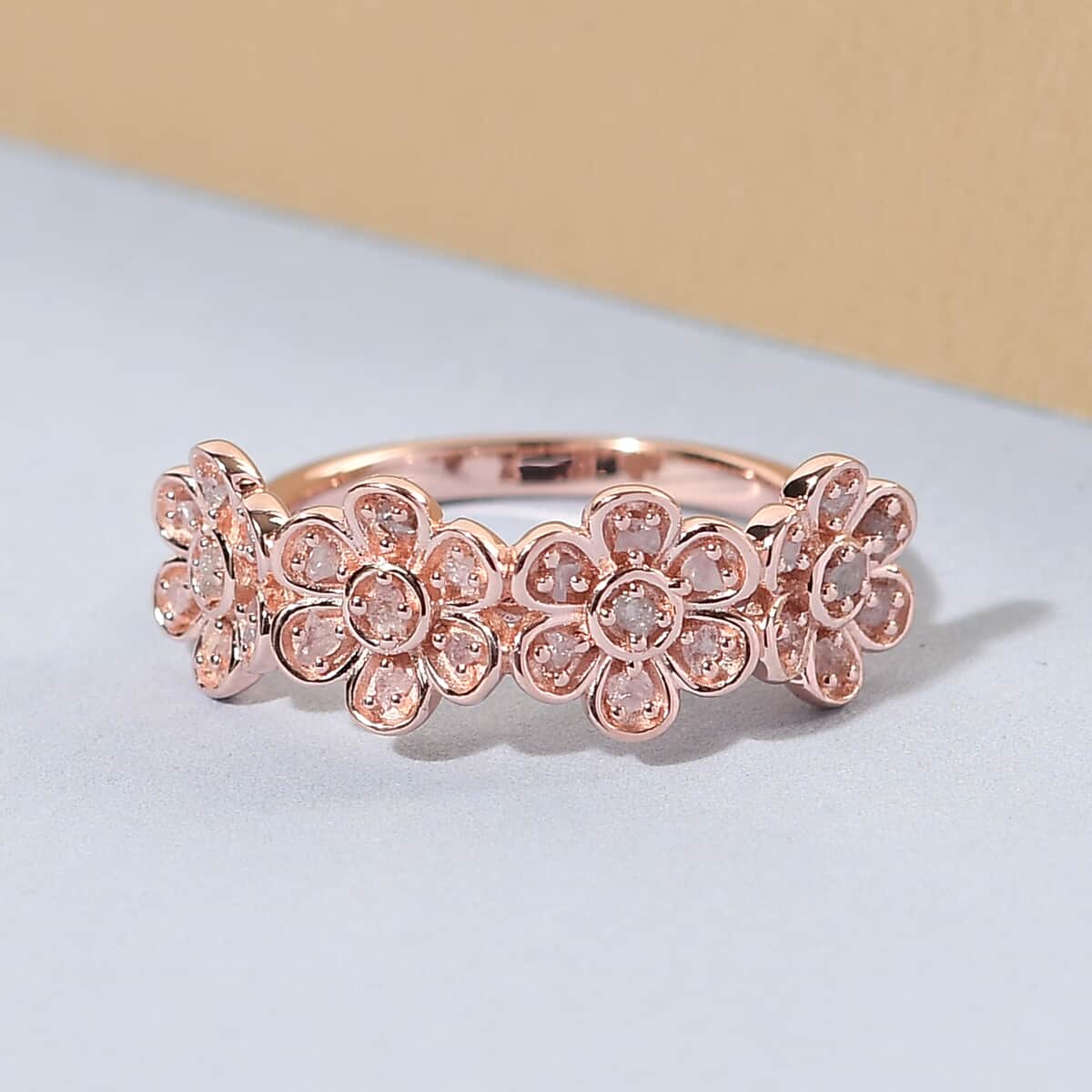 GP Italian Garden Collection Uncut Natural Pink Diamond Floral Ring in Vermeil Rose Gold Over Sterling Silver (Size 5.0) 0.20 ctw image number 1