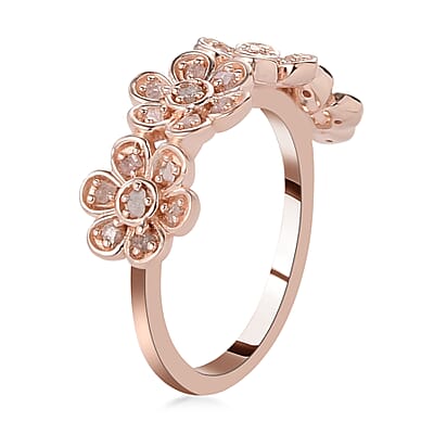 GP Italian Garden Collection Uncut Natural Pink Diamond Floral Ring in Vermeil Rose Gold Over Sterling Silver (Size 5.0) 0.20 ctw
