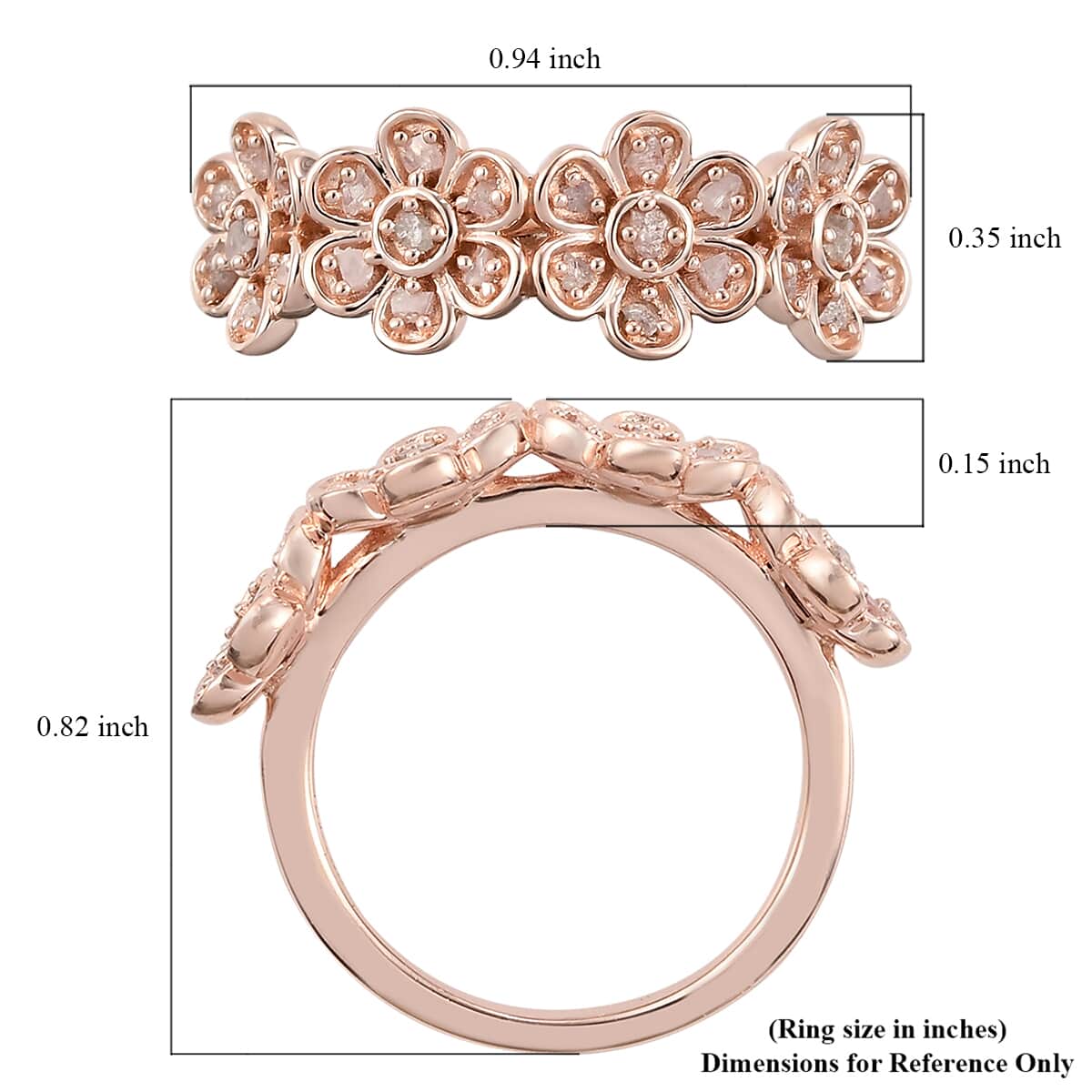 GP Italian Garden Collection Uncut Natural Pink Diamond Floral Ring in Vermeil Rose Gold Over Sterling Silver (Size 5.0) 0.20 ctw image number 5