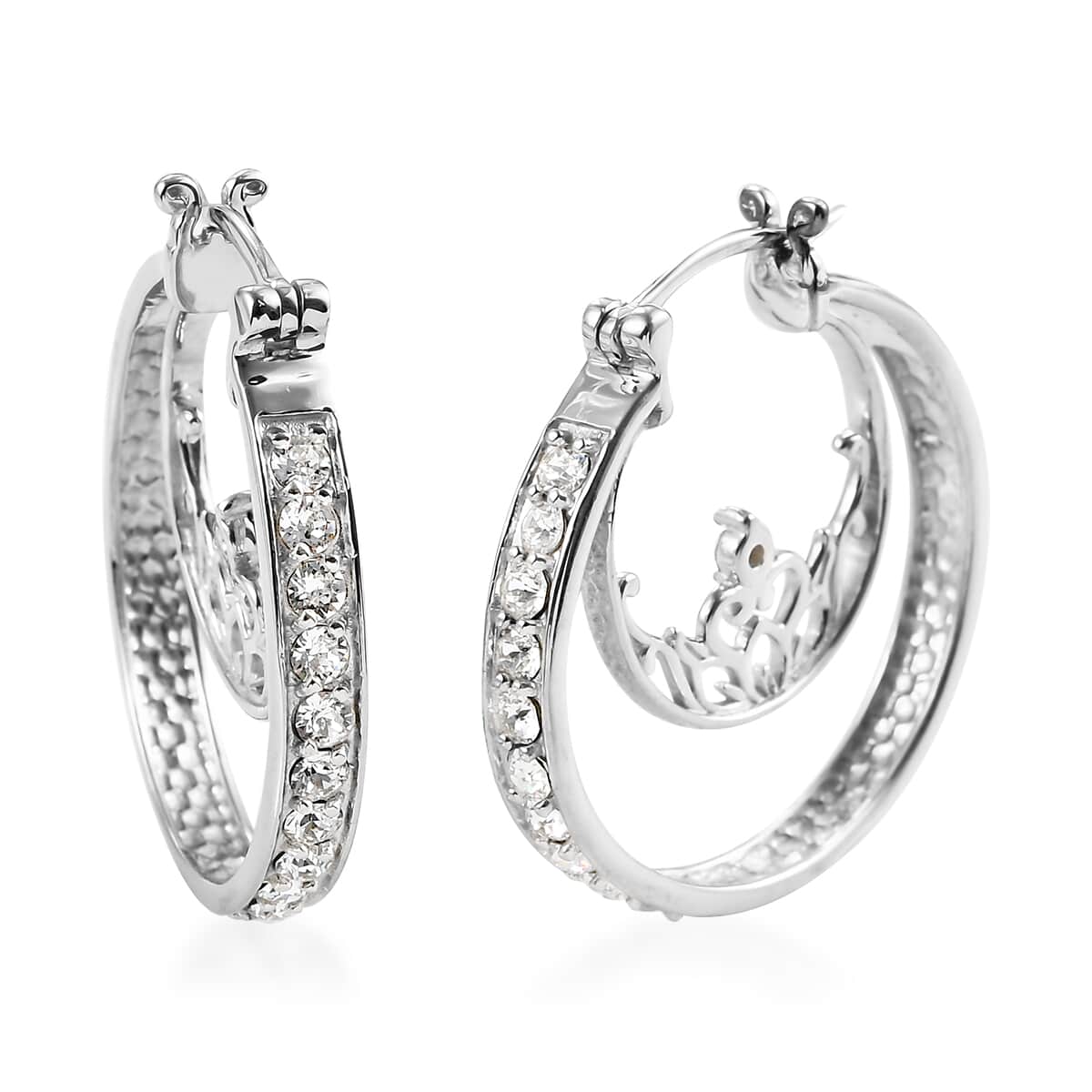 Karis White Crystal Hoop Earrings in Platinum Bond image number 0