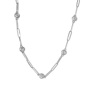 Moissanite Paper Clip Chain Station Necklace 24 Inches in Platinum Over Sterling Silver 8.50 ctw