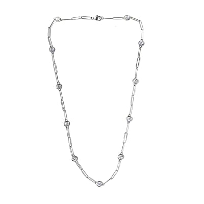 D'Joy Moissanite Paper Clip Chain Station Necklace 24 Inches in Platinum Over Sterling Silver 8.50 ctw