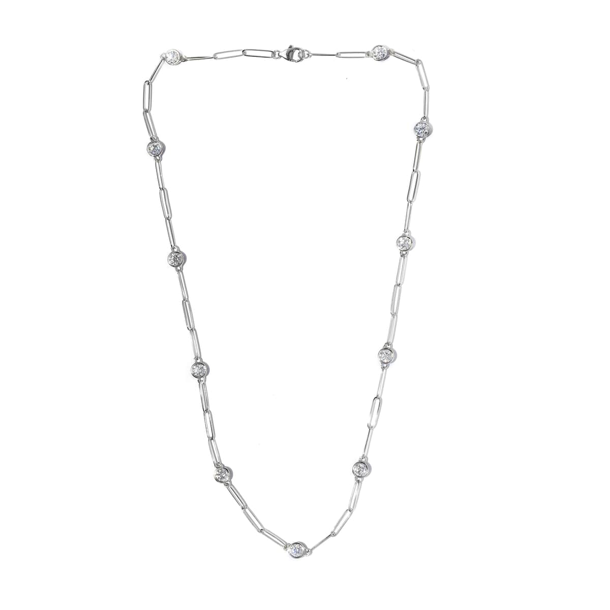 Moissanite Paper Clip Chain Station Necklace 24 Inches in Platinum Over Sterling Silver 8.50 ctw image number 3