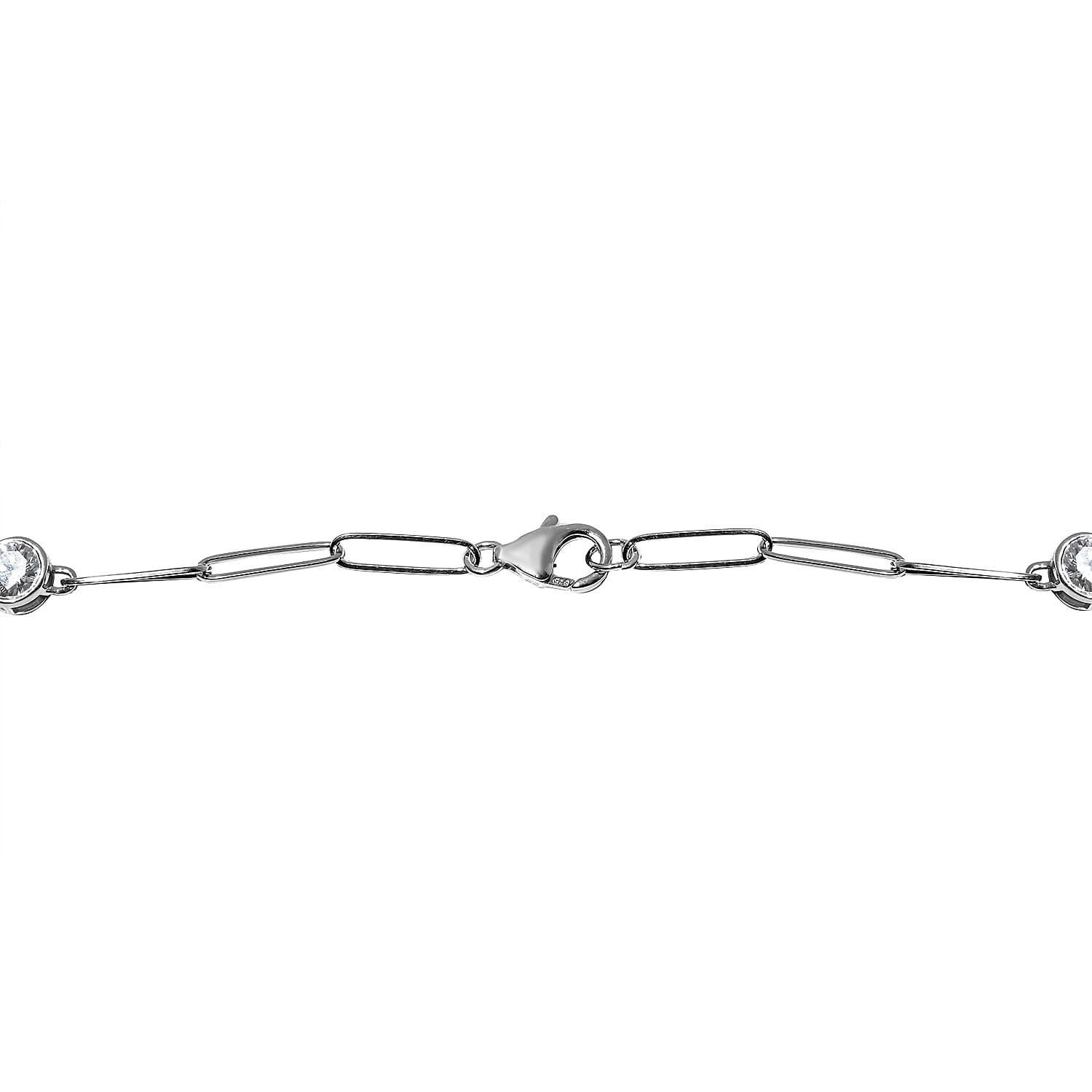 D'Joy Moissanite Paper Clip Chain Station Necklace 24 Inches in Platinum Over Sterling Silver 8.50 ctw