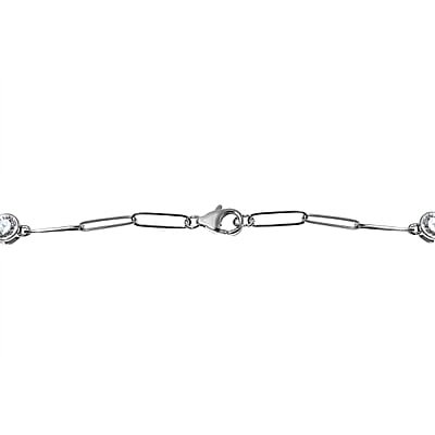 D'Joy Moissanite Paper Clip Chain Station Necklace 24 Inches in Platinum Over Sterling Silver 8.50 ctw