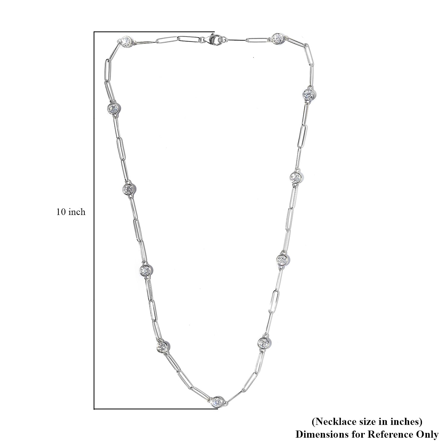 D'Joy Moissanite Paper Clip Chain Station Necklace 24 Inches in Platinum Over Sterling Silver 8.50 ctw