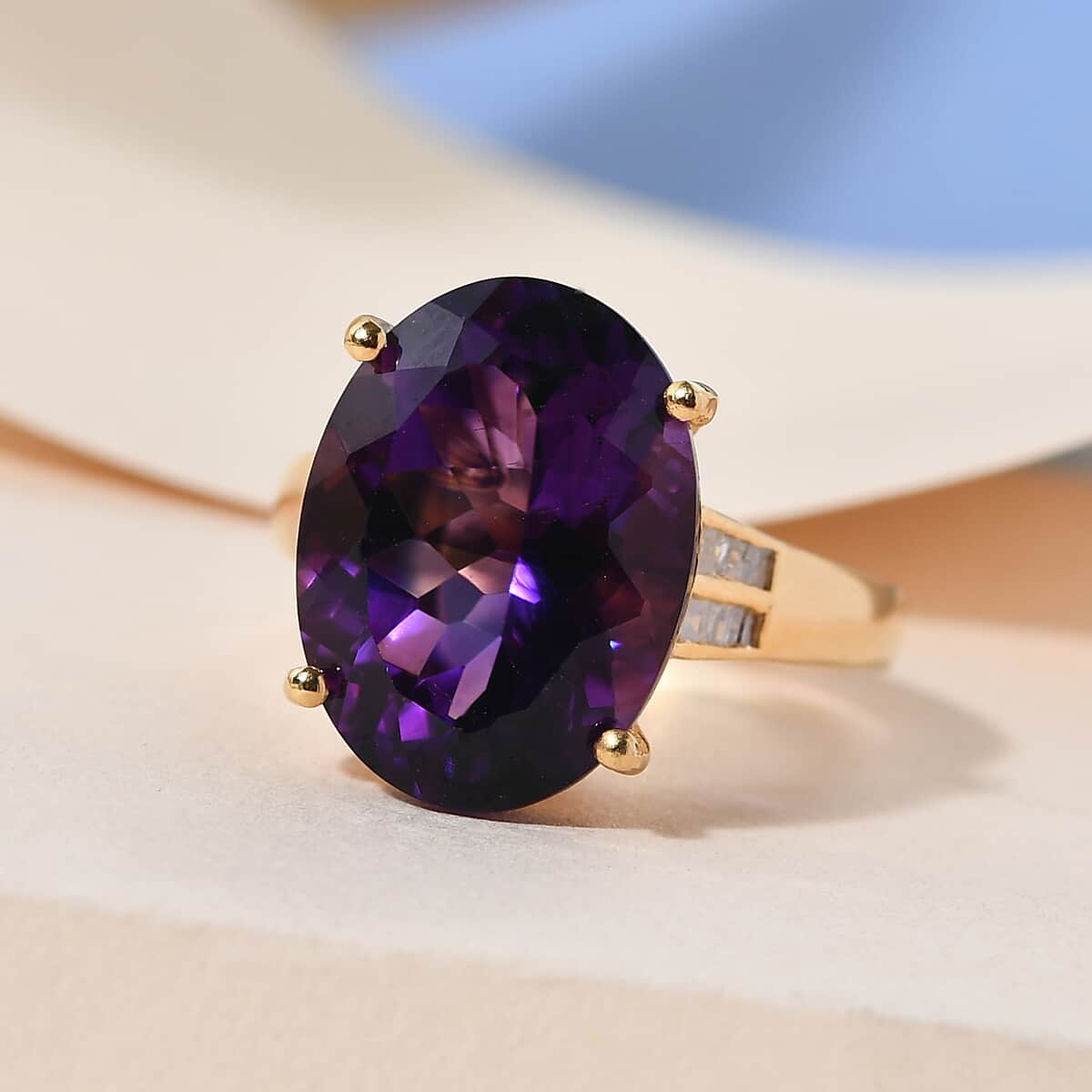 Moroccan Amethyst and Diamond Ring in Vermeil Yellow Gold Over Sterling Silver (Size 10.0) 9.00 ctw image number 1