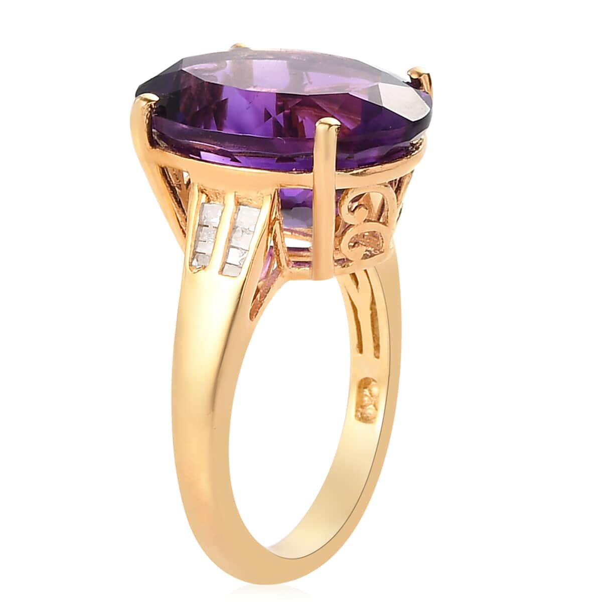 Moroccan Amethyst and Diamond Ring in Vermeil Yellow Gold Over Sterling Silver (Size 11.0) 9.00 ctw image number 3