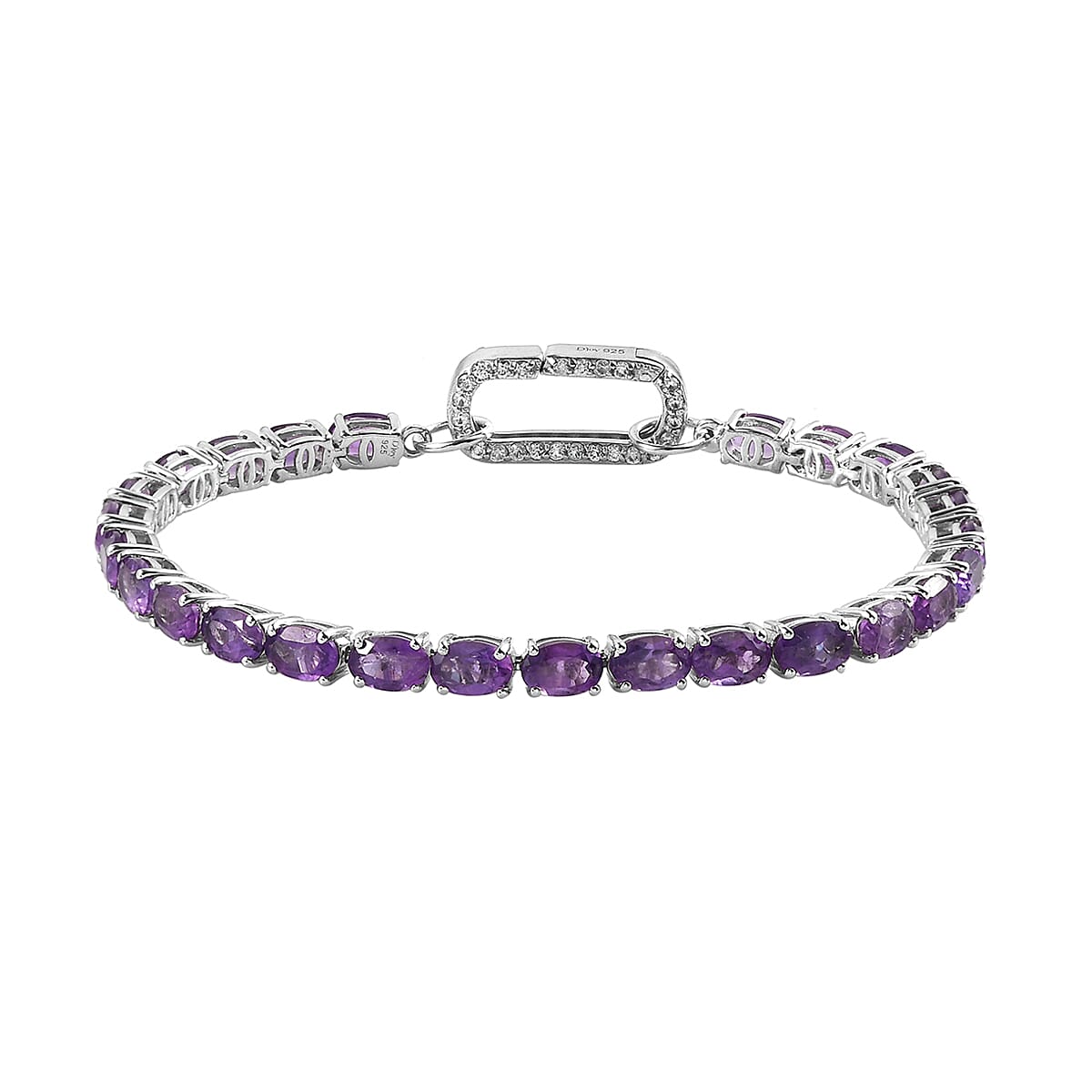 Amethyst and Natural White Zircon Bracelet in Platinum Over Sterling Silver (7.25 In) 9.65 Grams 11.65 ctw
