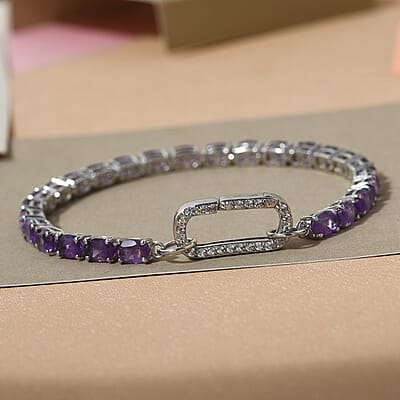 Amethyst and Natural White Zircon Bracelet in Platinum Over Sterling Silver (7.25 In) 9.65 Grams 11.65 ctw