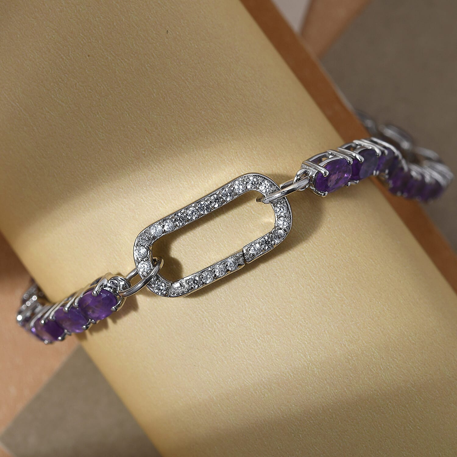Amethyst and Natural White Zircon Bracelet in Platinum Over Sterling Silver (7.25 In) 9.65 Grams 11.65 ctw