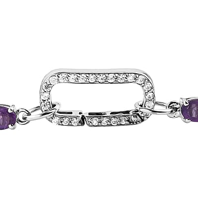 Amethyst and Natural White Zircon Bracelet in Platinum Over Sterling Silver (7.25 In) 9.65 Grams 11.65 ctw