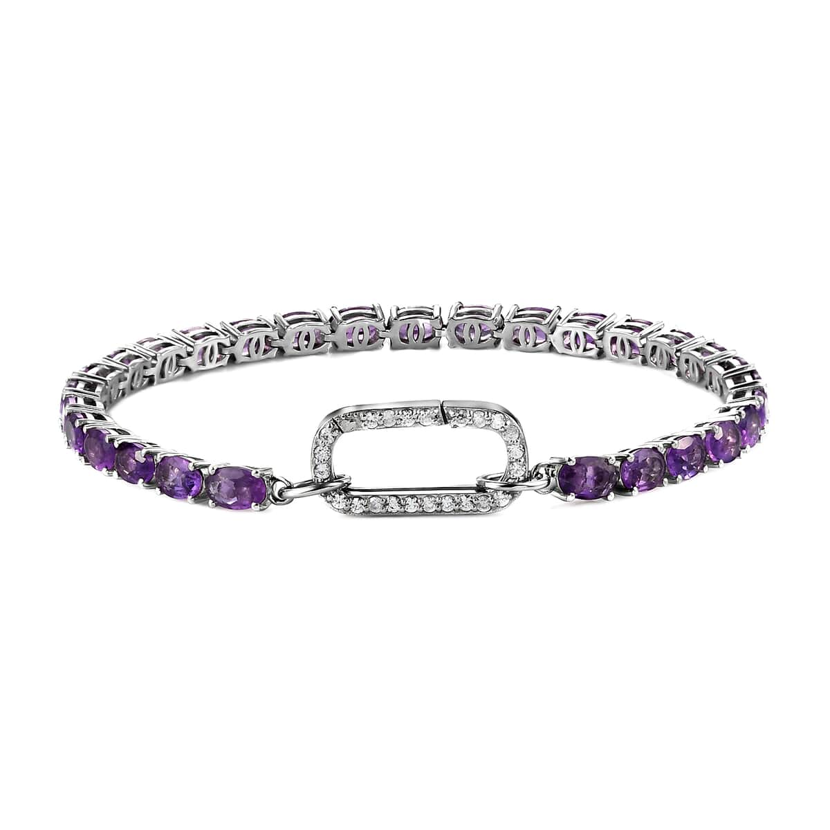 Amethyst and Natural White Zircon Bracelet in Platinum Over Sterling Silver (7.25 In) 9.65 Grams 11.65 ctw image number 0