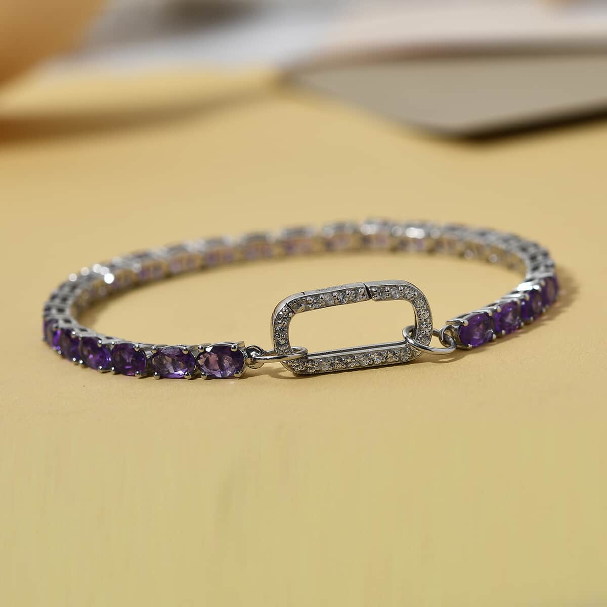 Amethyst and Natural White Zircon Bracelet in Platinum Over Sterling Silver (7.25 In) 9.65 Grams 11.65 ctw image number 3