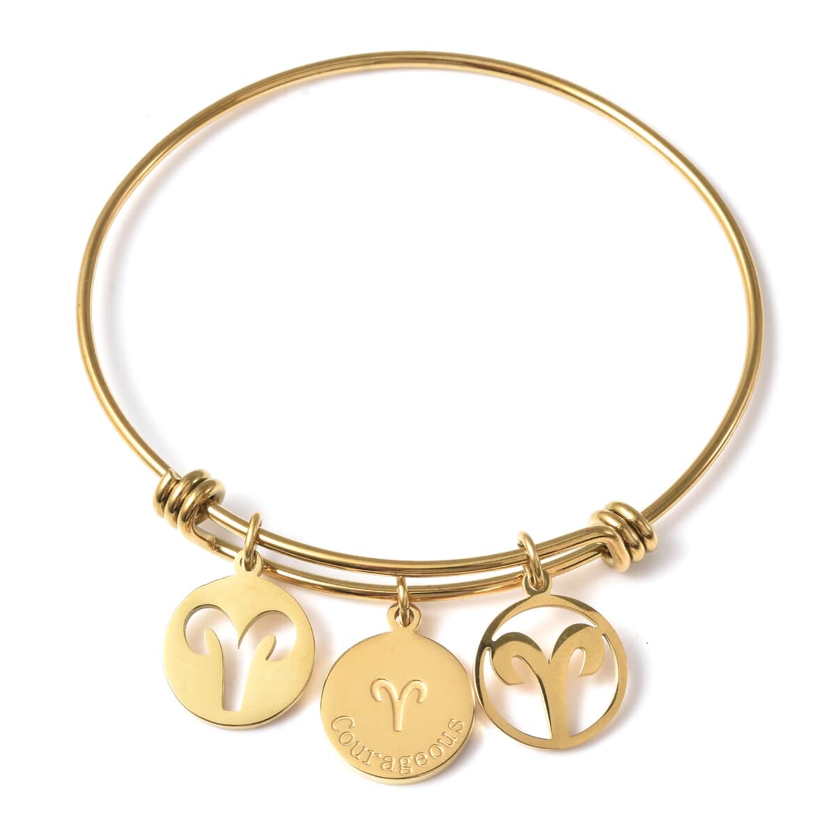 Aries Zodiac Bangle Bracelet Gift Set in ION Plated Yellow Gold Stainless Steel (6-9 in) image number 1