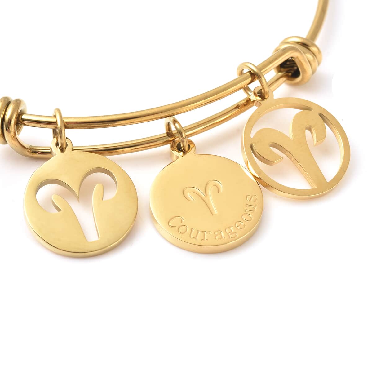 Aries Zodiac Bangle Bracelet Gift Set in ION Plated Yellow Gold Stainless Steel (6-9 in) image number 4