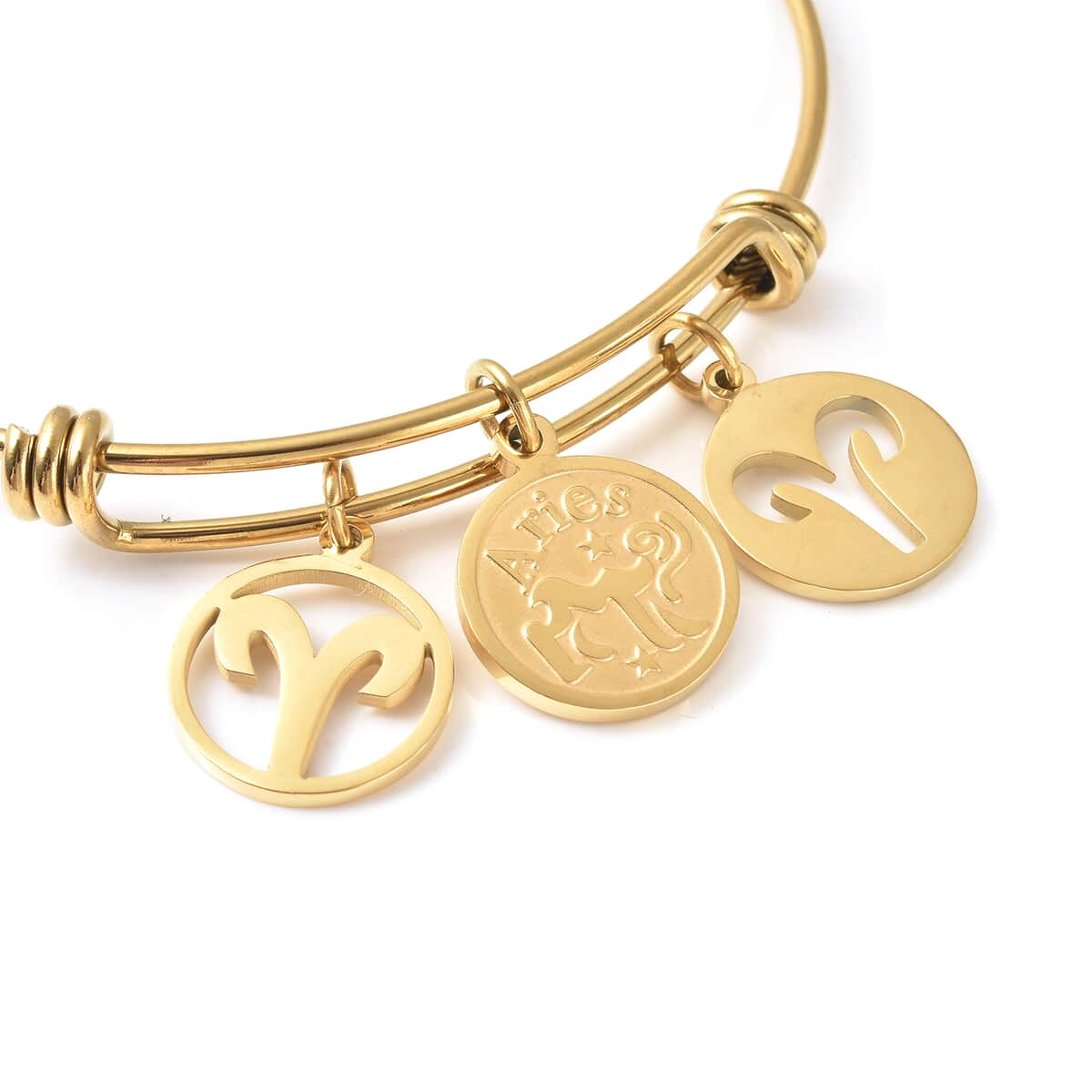 Aries Zodiac Bangle Bracelet in ION Plated YG Stainless Steel (6-9 in) image number 5