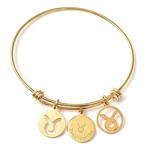 Taurus Zodiac Bangle Bracelet Gift Set in ION Plated Yellow Gold Stainless Steel (6-9 in)