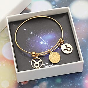Taurus Zodiac Bangle Bracelet Gift Set in ION Plated Yellow Gold Stainless Steel (6-9 in)