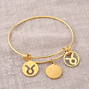 Taurus Zodiac Bangle Bracelet Gift Set in ION Plated Yellow Gold Stainless Steel (6-9 in)