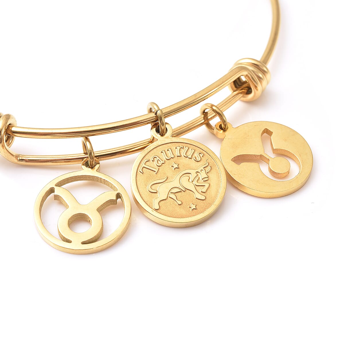Taurus Zodiac Bangle Bracelet Gift Set in ION Plated Yellow Gold Stainless Steel (6-9 in) image number 5