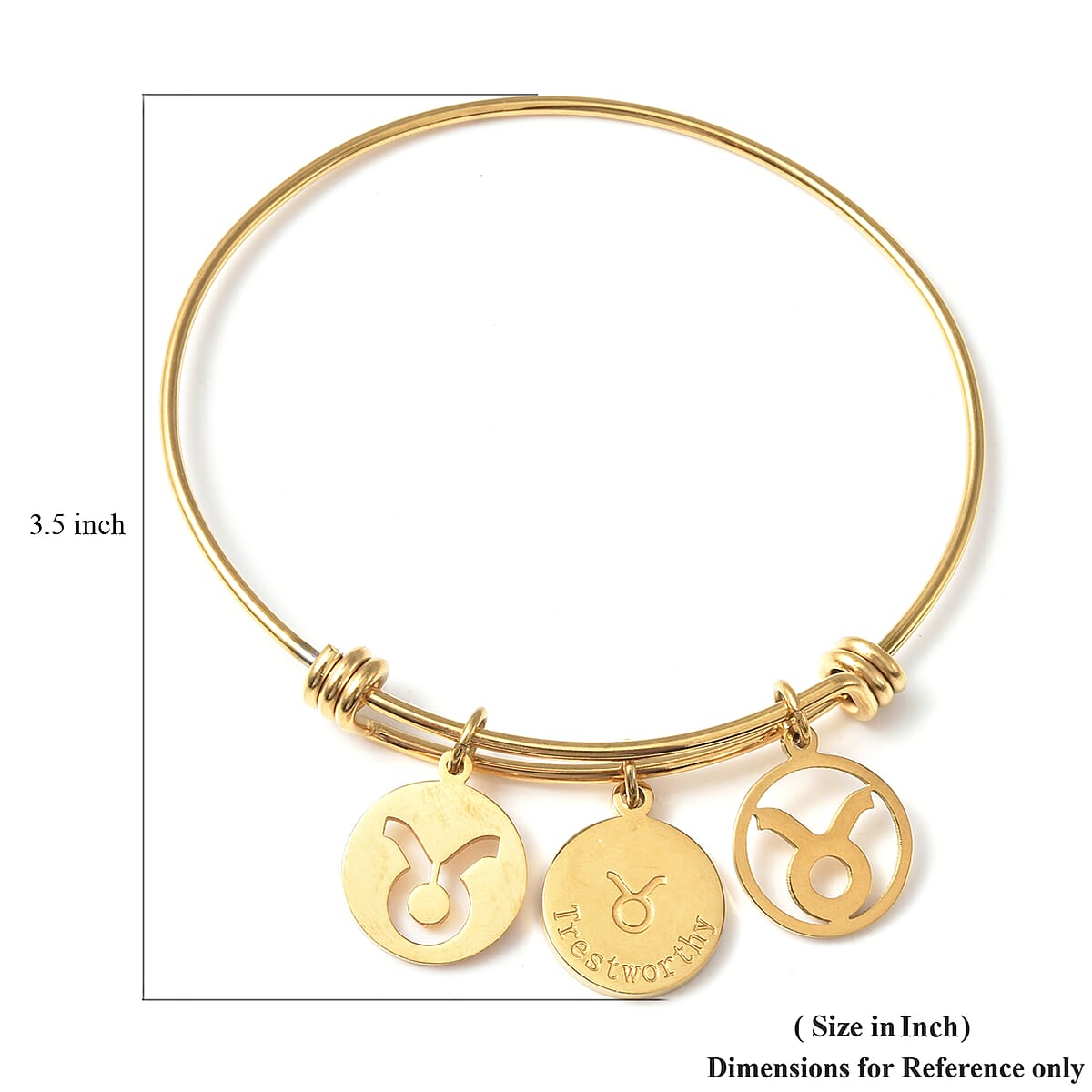Taurus Zodiac Bangle Bracelet Gift Set in ION Plated Yellow Gold Stainless Steel (6-9 in) image number 6