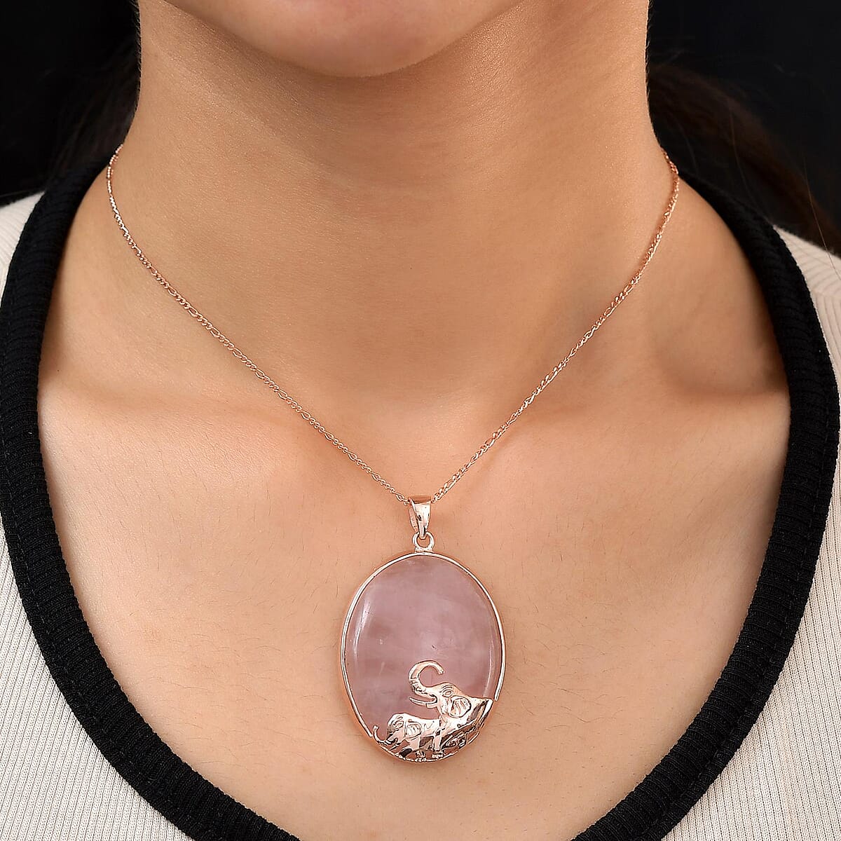 Rose Quartz 71.70 ctw Pendant without Chain in 14K Rose Gold Over Sterling Silver image number 1