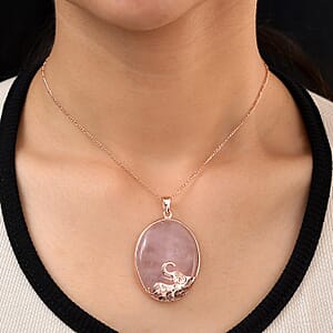 Rose Quartz 71.70 ctw Pendant without Chain in 14K Rose Gold Over Sterling Silver