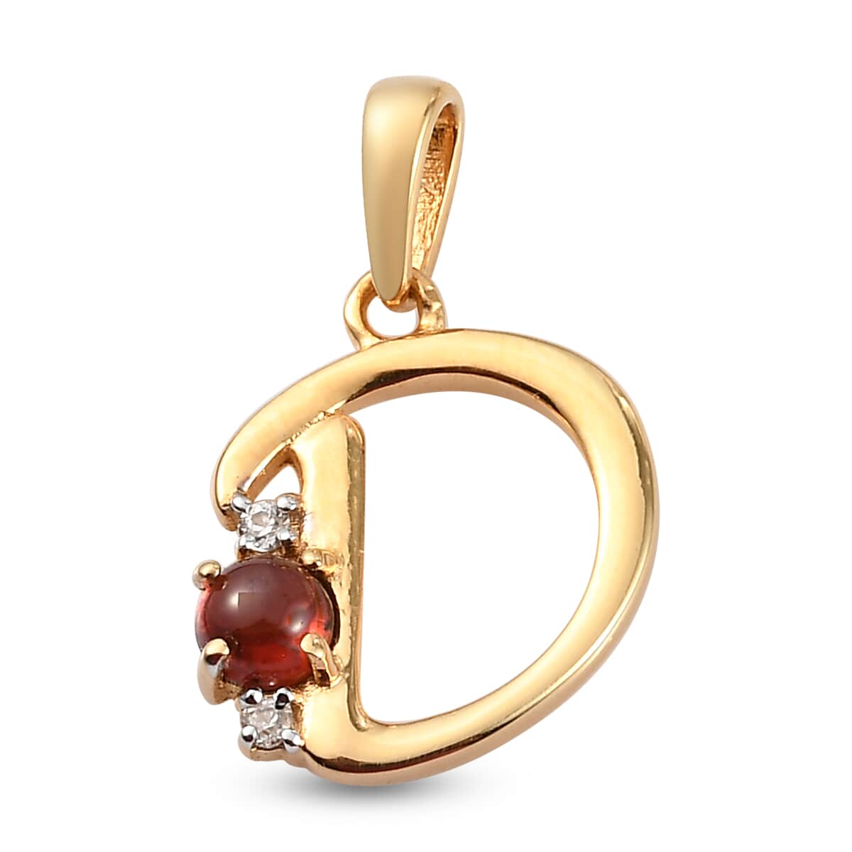 Mozambique Garnet and Natural White Zircon Initial D Pendant in Vermeil Yellow Gold Over Sterling Silver 0.50 ctw image number 0