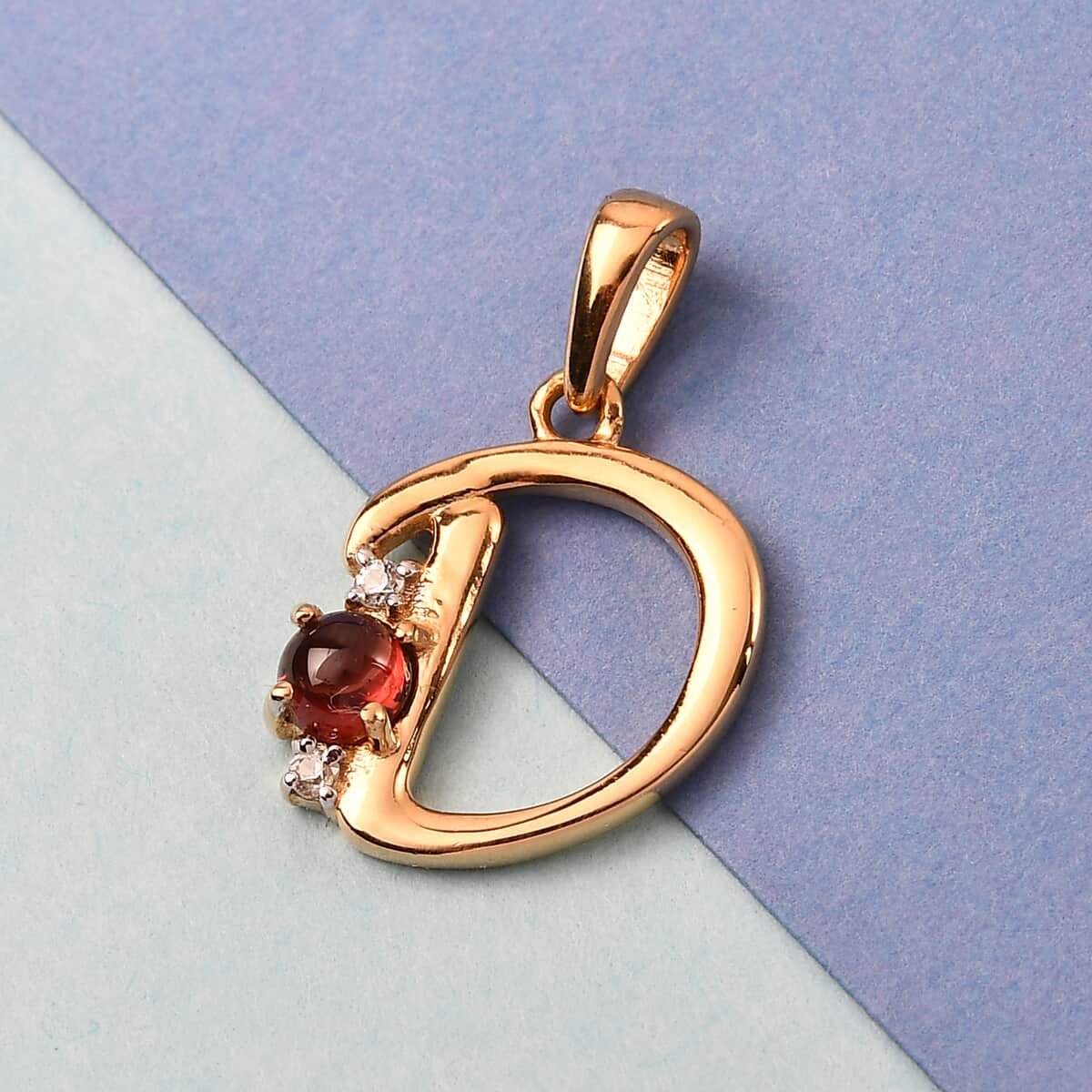 Mozambique Garnet and Natural White Zircon Initial D Pendant in Vermeil Yellow Gold Over Sterling Silver 0.50 ctw image number 1
